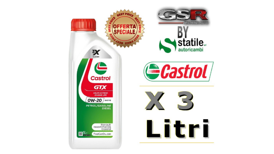 3 Litri Olio-Lubrificante Castrol Gtx 0w20 (Renault) Rn17 Fe Lt.1